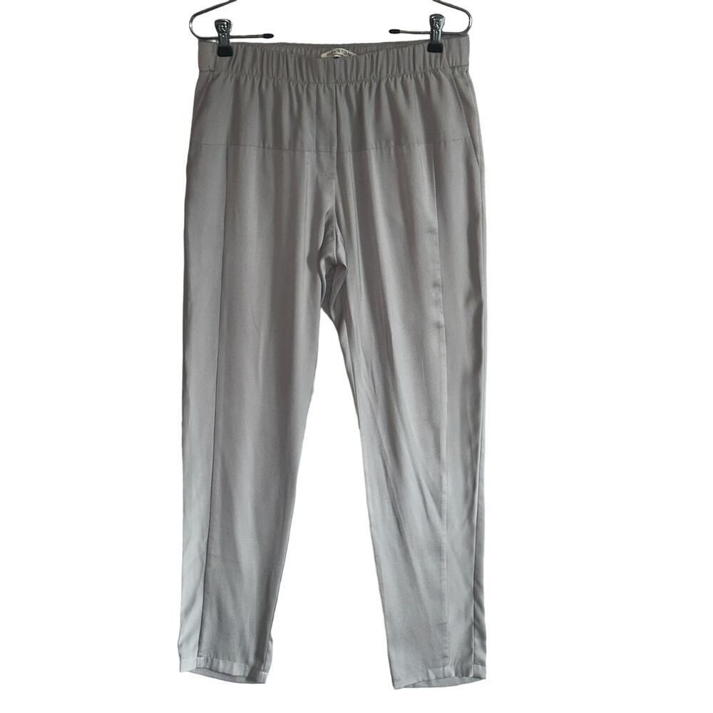 Halston Heritage Sz 6 Straight Leg Paneled Satin Pull‎ On Trousers Elastic Waist